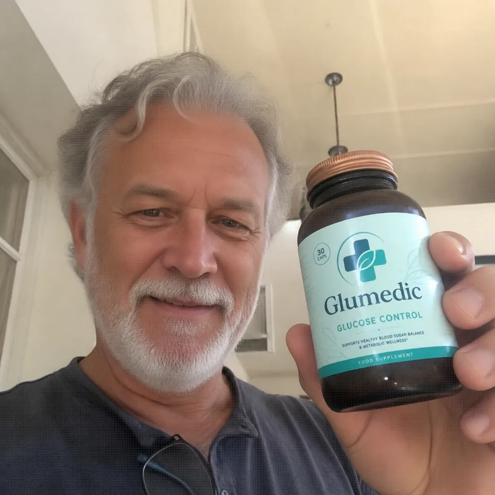 Two people smiling while holding Glumedic